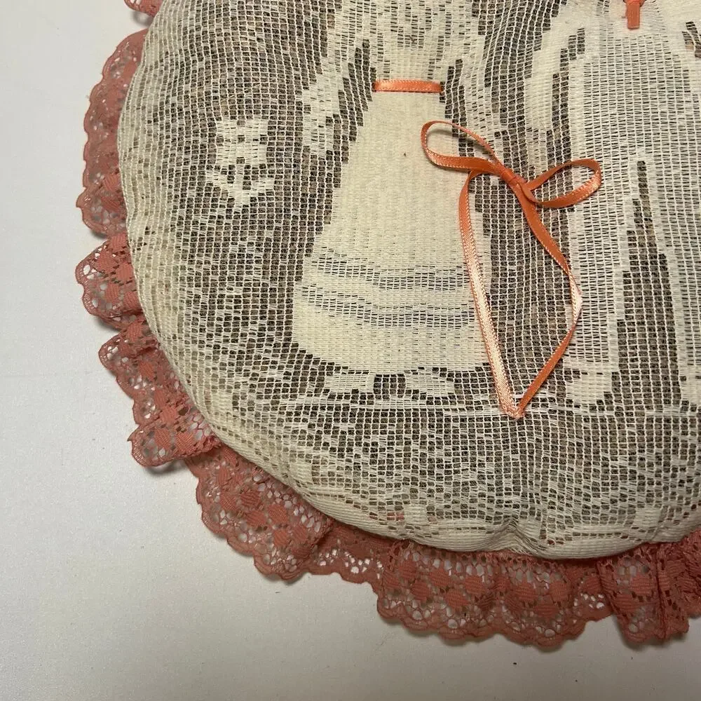 Vintage Handmade Embroidered Popery Pillow Lace Bow Woven